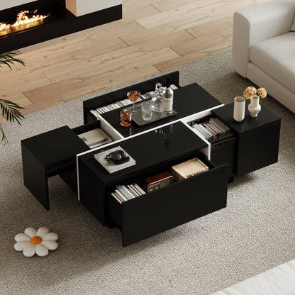 Salontafel – Koffietafel – Tafel – Woonkamertafel – Opbergtafel – Zwart-Wit Patchwork – 4 Uittrekbare Lades – Hoogglans Afwerking – 100x60x40 cm – Belastbaar Tot 30 kg