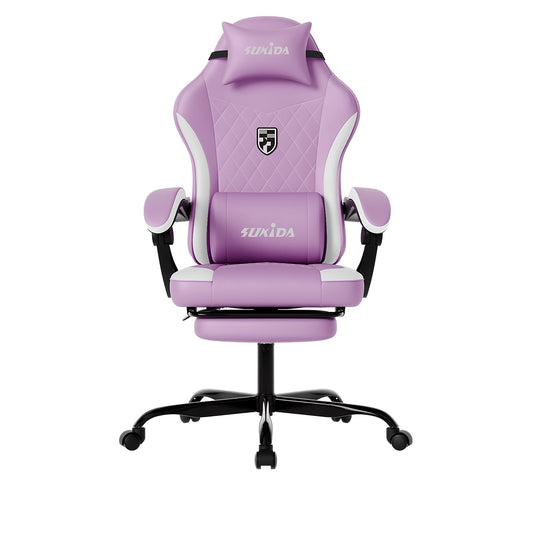 Ergonomische Racing Gamingstoel – Game Stoel – Bureaustoel – Zitzak – Gamerstoel – Memory Foam – Verstelbare Rugleuning & Voetensteun – Paars/Wit