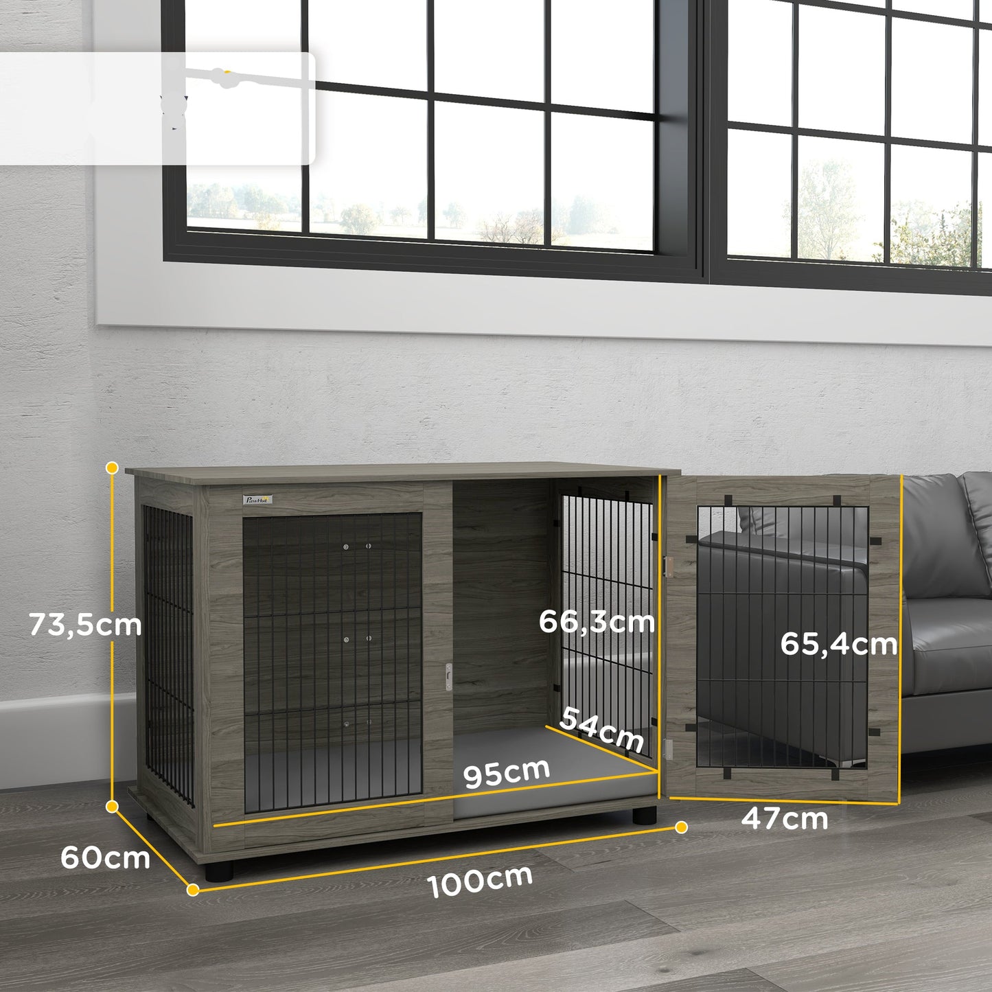 Hondenbench – Hondenkooi – Hondenhok – Reisbench – Transportbench – Grijs – Stevig Stalen Frame – Inclusief Verwijderbaar Kussen