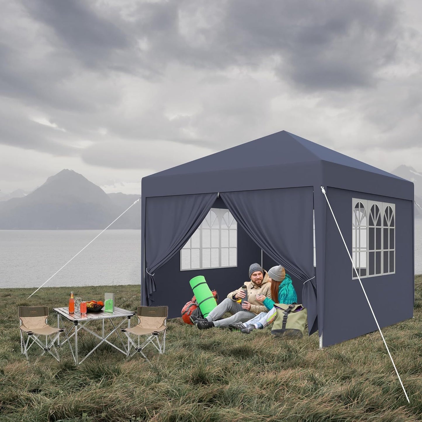 Garden Gazebo Party Tent with 4 Side Panels and Windows UV Protection, Suitable for Gardens, Parties, Weddings and Picnics (3x3m/3x6m/3x9m, Grey/White) - QUORE