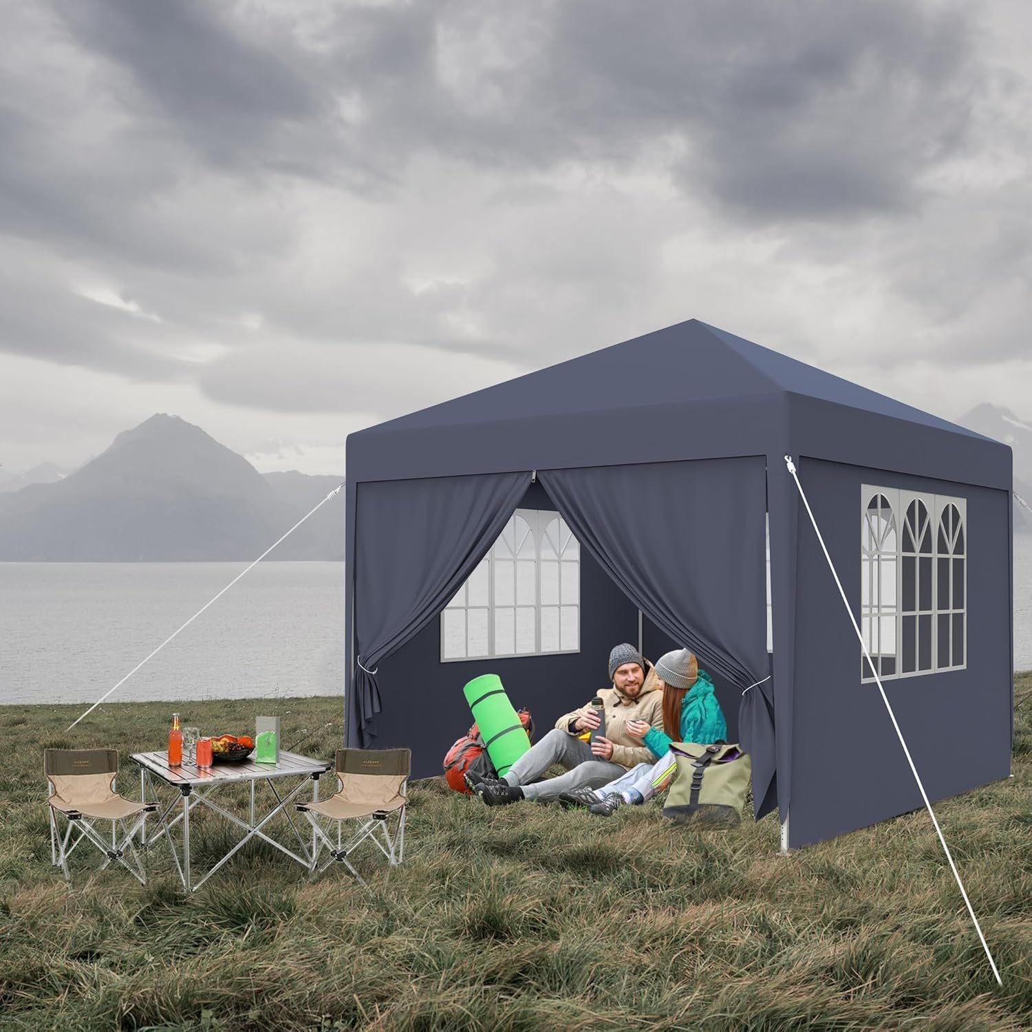 Garden Gazebo Party Tent with 4 Side Panels and Windows UV Protection, Suitable for Gardens, Parties, Weddings and Picnics (3x3m/3x6m/3x9m, Grey/White) - QUORE