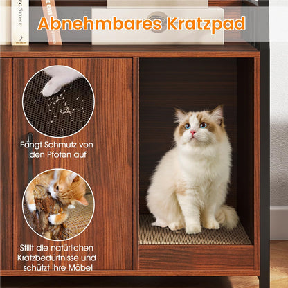 Kattenkast – Kattenhuis – Kattenmeubel – Kattenbakkast – Kattentoilet – Walnootkleur – Geïntegreerd Oplaadstation – Ventilatie Tegen Geurtjes