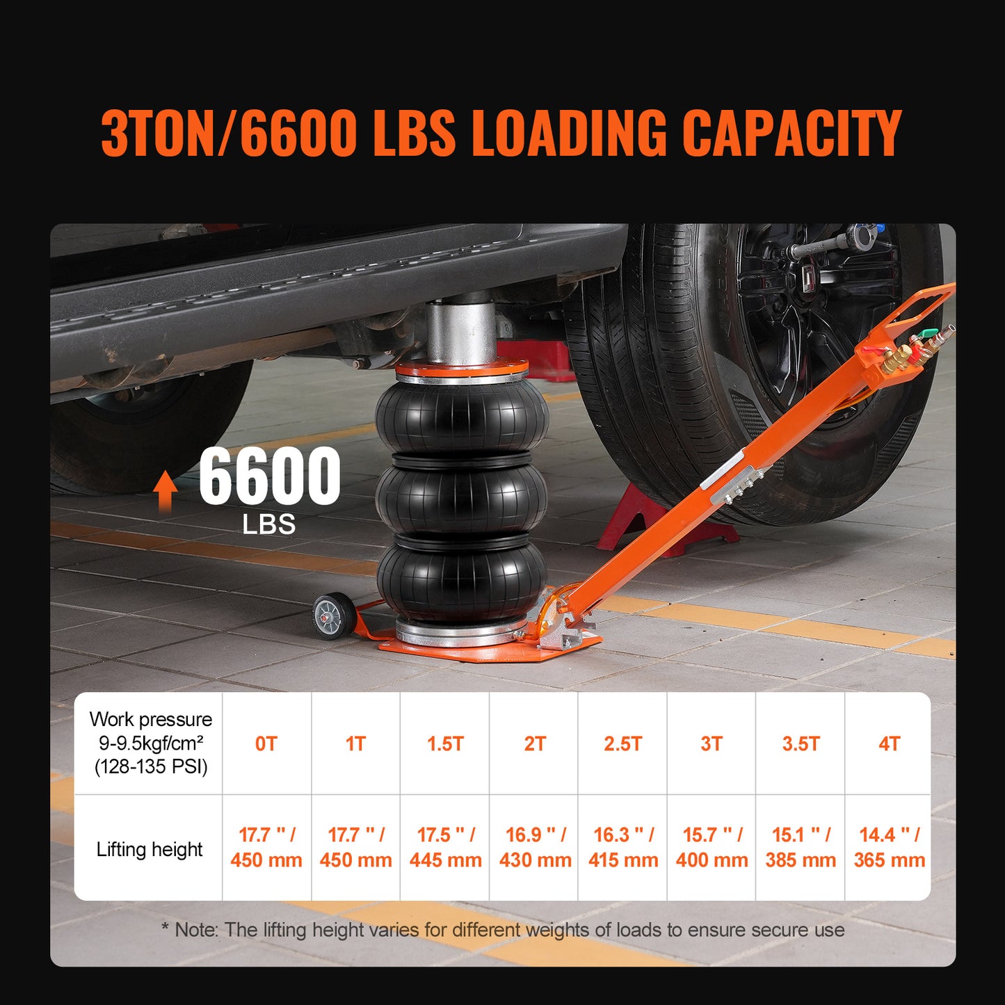 Air Jack – Luchtkussenkrik – Pneumatische Krik – Auto Krik – Garagekrik – 3 Ton Draagvermogen – Verstelbare Hefhoogte 11,5-36,4 cm