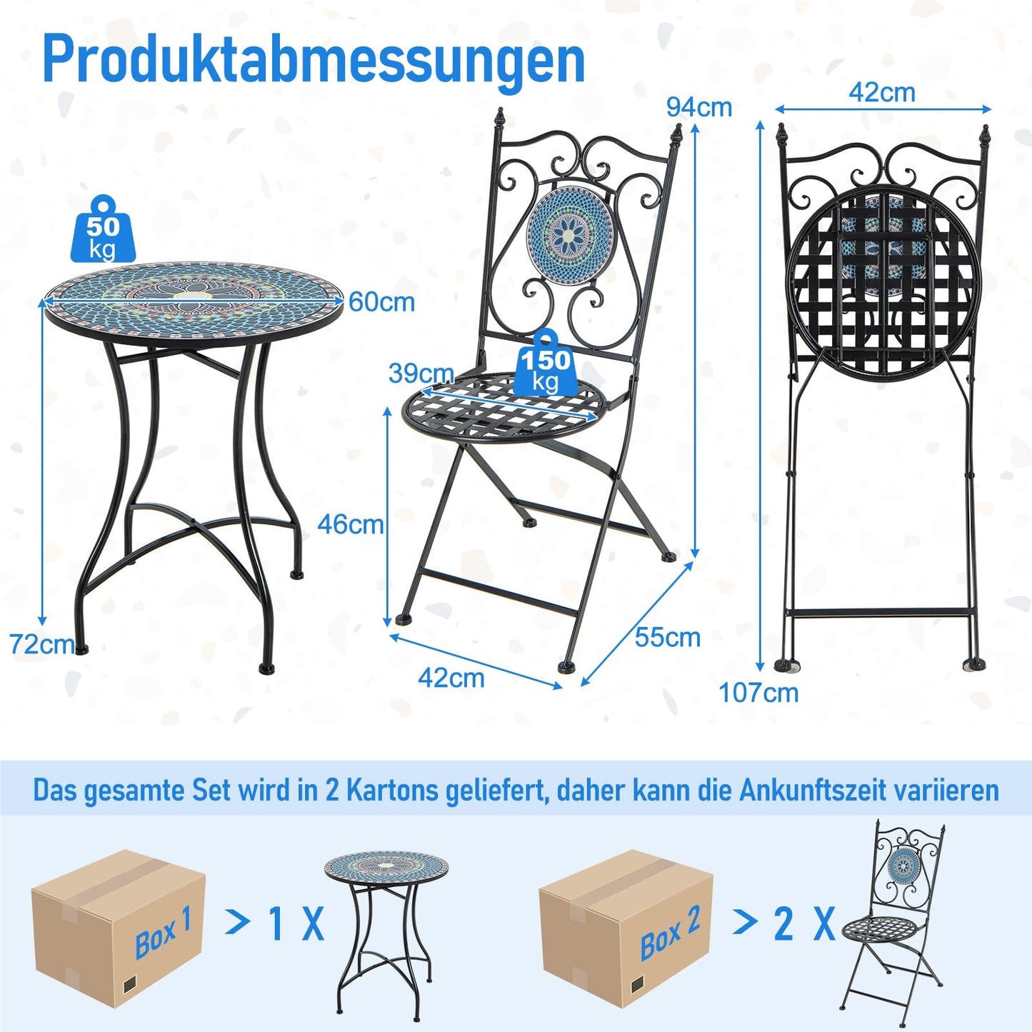 Bistroset – Balkonset – Tuinset – Tuinmeubelen – Stoelentafelset – Inklapbaar – Mozaïekdesign blauw