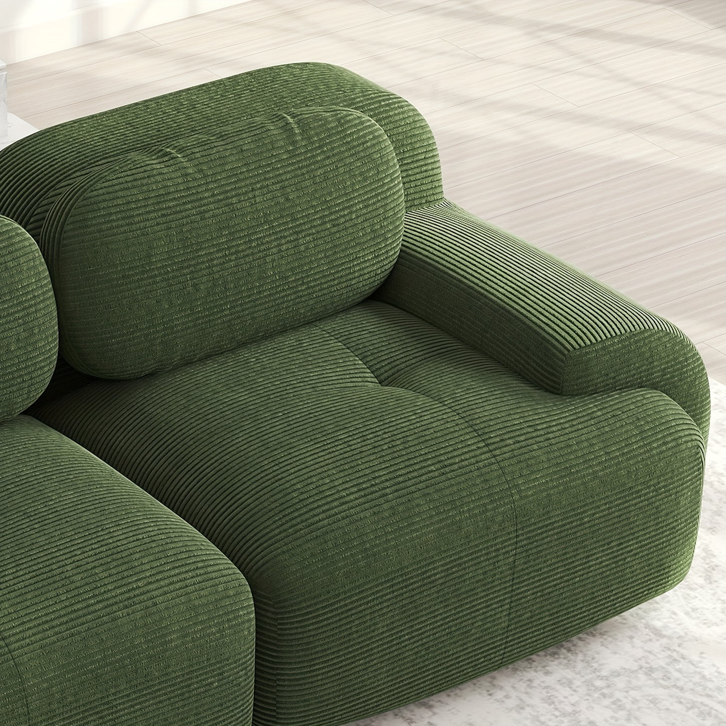 No Assembly Required Modular Sectional Sofa - Ergonomic Corduroy L-Shaped Couch with Pet-Friendly High-Stretch Green Fabric, Wide Armrests & Plush Cushions for & Bedroom, Easy-Clean Classic Design (No Wood Components)