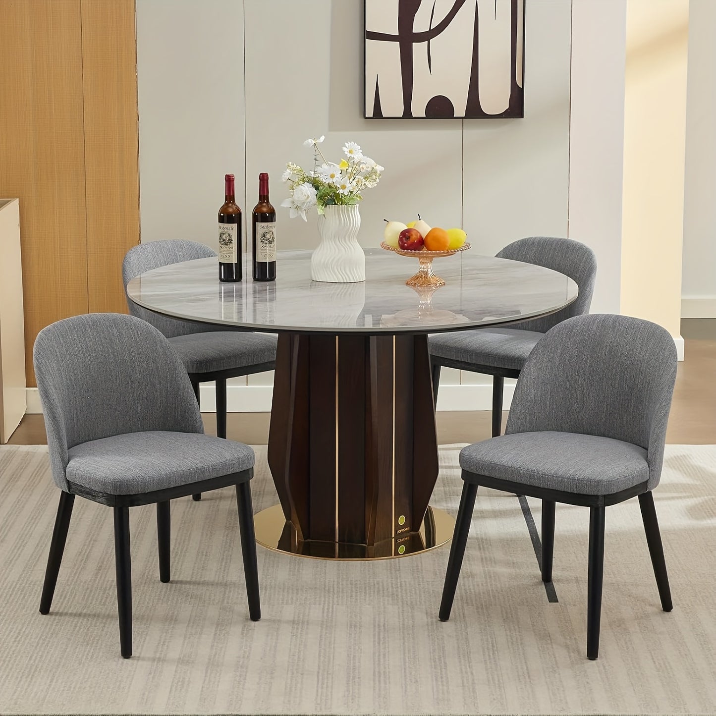 Set of 2 Modern Grey Dining Chairs with Curved Backrest & Black Legs - Heavy-Duty Non- Kitchen/Restaurant/Cafe Chairs, Easy Assembly & Low-Maintenance Upholstery-like Seating (No Fabric/Padding Replacement Parts)