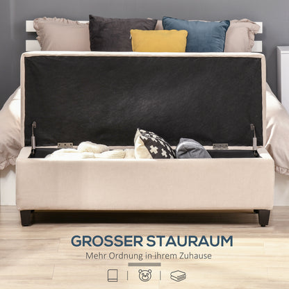 Bank – Sofa – Zitbank – Bench – Beige – Met Opbergruimte – Flanelstof Met Knoopjes – Draaggewicht 120 kg – 125 x 49 x 41,5 cm