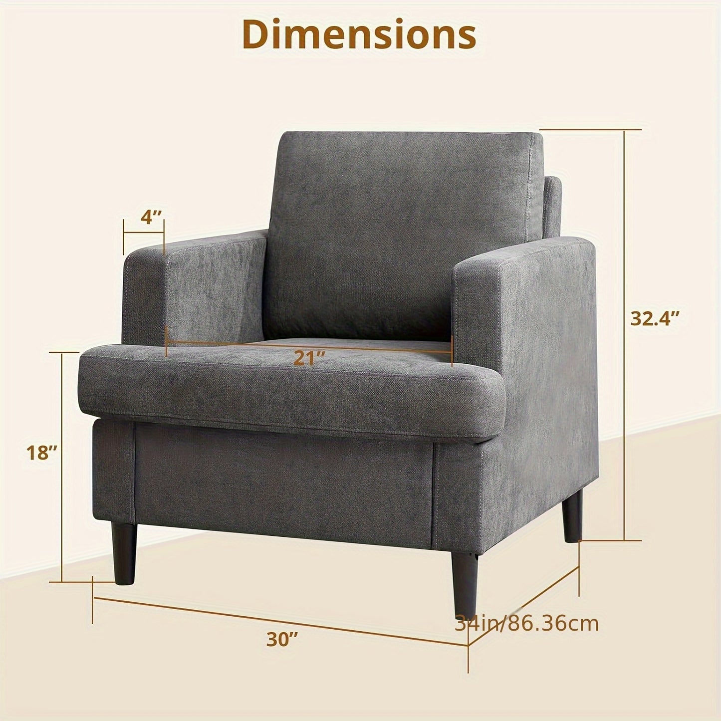 Linnen Fauteuil – Armstoel – Lounge Stoel – Accent Stoel – Zetel – Hoge Rugleuning – Armleuningen – Hoge Dichtheid Schuim – Massief Houten Poten – Max Draagkracht 350 kg – Comfortabele Zitting – Ademend Materiaal – Donkergrijs
