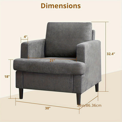 Linnen Fauteuil – Armstoel – Lounge Stoel – Accent Stoel – Zetel – Hoge Rugleuning – Armleuningen – Hoge Dichtheid Schuim – Massief Houten Poten – Max Draagkracht 350 kg – Comfortabele Zitting – Ademend Materiaal – Donkergrijs