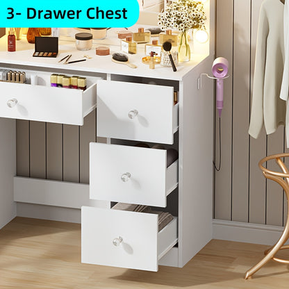 Make-up Tafel – Make-up Bureau – Schminktafel – Kaptafel – Kosmetiektafel – Wit – 135 cm Breed Werkblad – Haardrogerhouder Inclusief