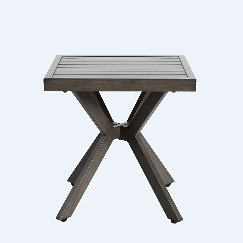 Bijzettafel – Sidetable – Nachtkastje – Salontafel – Banktafel – Weerbestendig Aluminium – Compact Vierkant Design – Donkergrijs – Stevige Poten – Eenvoudig Schoon Te Maken