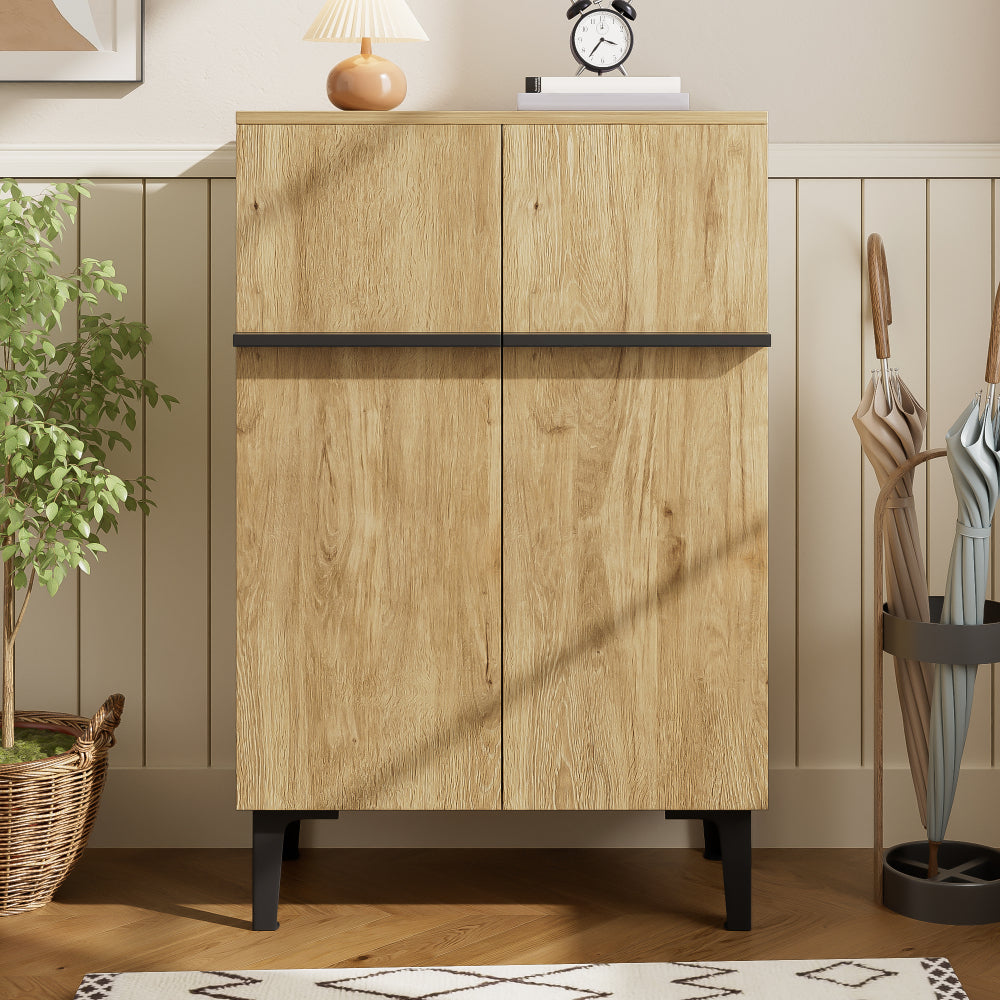 Schoenenkast – Schoenenrek – Schoenopberger – Schoenenschuif – Double Door Kast – Zwart Met Houtstructuur – Ruime Opbergruimte – Verstelbare Legplanken