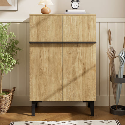 Schoenenkast – Schoenenrek – Schoenopberger – Schoenenschuif – Double Door Kast – Zwart Met Houtstructuur – Ruime Opbergruimte – Verstelbare Legplanken
