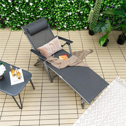 Buitenzonligstoel – Tuinstoel – Ligstoel – Zonnestoel – Inklapbare Ligstoel – Aluminium Frame – 8-Standen Rugleuning – Sneldrogende Stof
