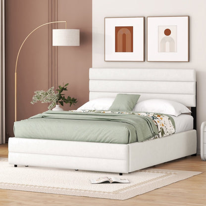 Platformbed – Tweepersoonsbed – Bedframe – Opbergbed – Slaapbed – Modern Beige – 140x200 cm – Met Opberglades – Stevige Duurzame Constructie