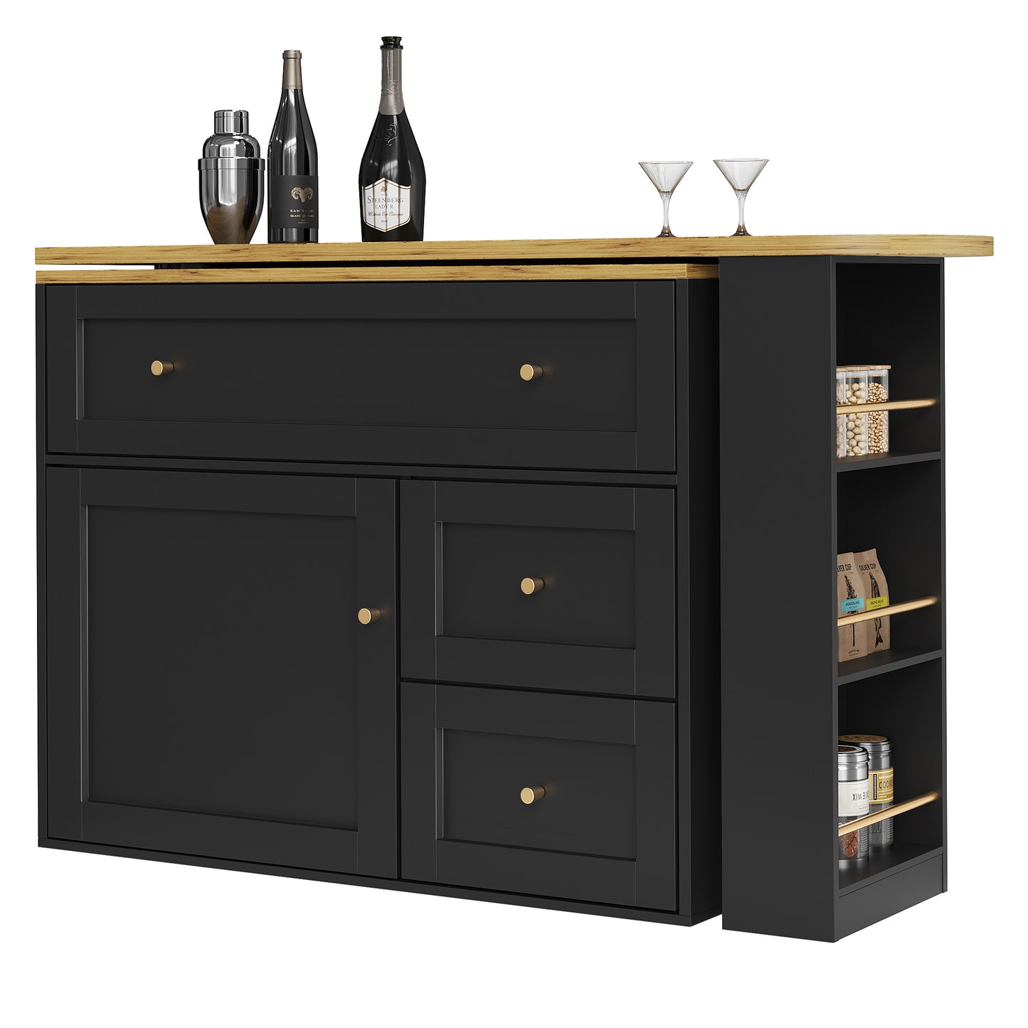Bartafel – Bistrotafel – Statafel – Keukentafel – Barmeubel – Uitschuifbaar 138-204 cm – 360° Draaibaar Tafelblad – Met Opbergruimte