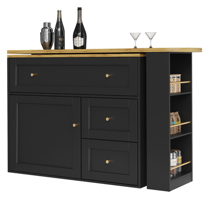 Bartafel – Bistrotafel – Statafel – Keukentafel – Barmeubel – Uitschuifbaar 138-204 cm – 360° Draaibaar Tafelblad – Met Opbergruimte