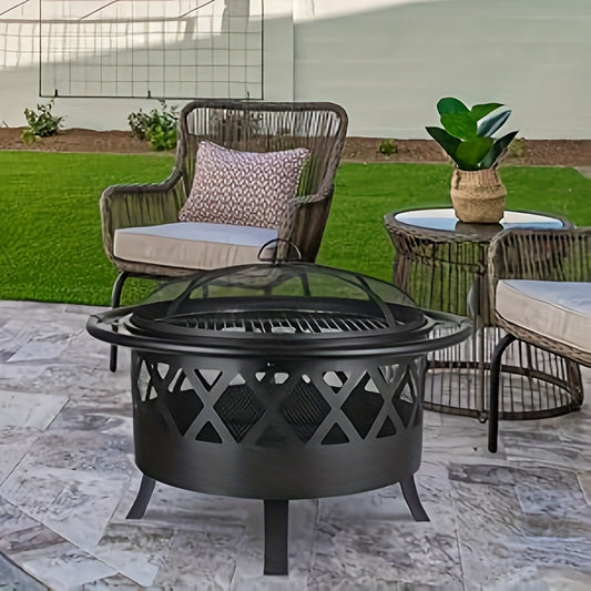 Vuurschaal – Vuurkorf – Tuinhaard – Terrasverwarmer – Vuurpot – Ø81 cm – Met Grillrooster & Vonkenvanger – Robuust Staal Met 4 Poten
