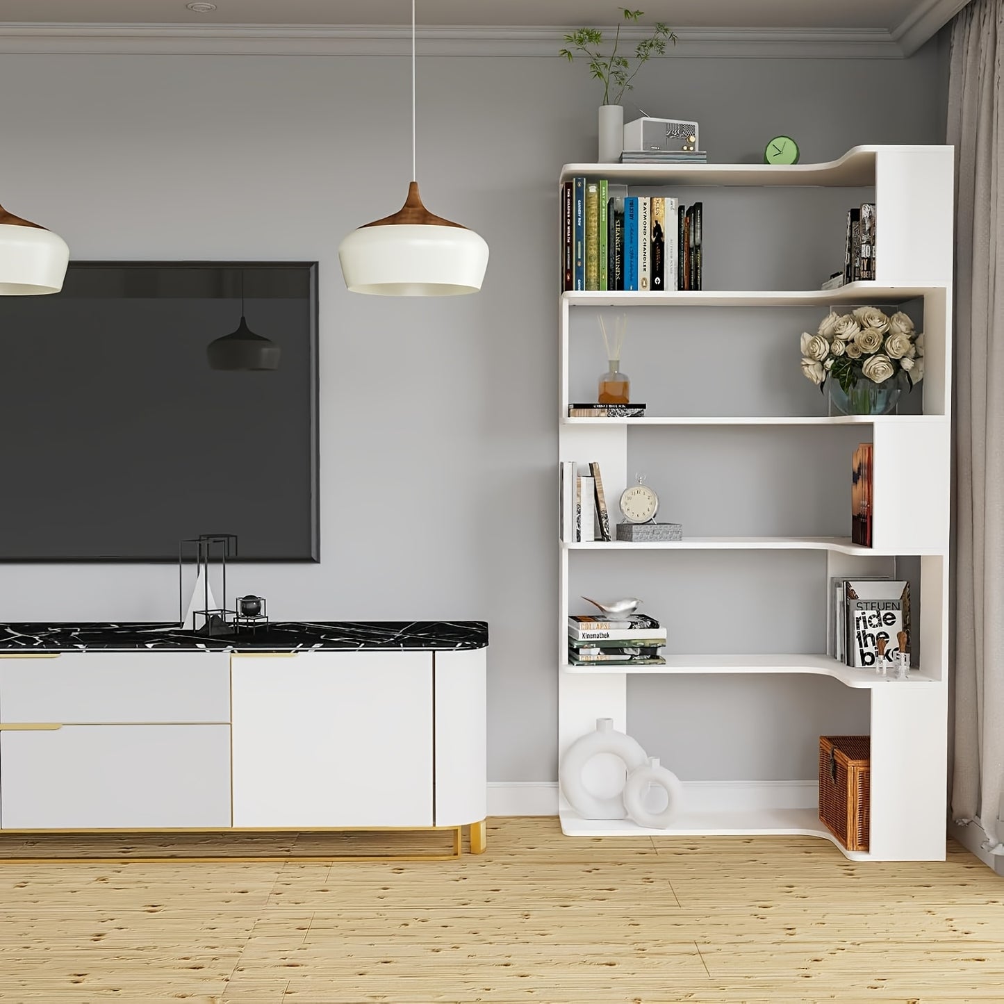 Boekenrek Hoekboekenkast Boekenplank Vakkenkast Stellingkast – 5 Laags Zwart – Hardhout & Spaanplaat – Vrijstaand Ruimtebesparend Design – Eenvoudige Montage Zonder Gereedschap