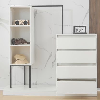 Modern White Metal Chest of Drawers & Wardrobe Set - Freestanding 5-Drawer Dresser with Hanger Rod, Heavy-Duty Non-Wood, Space-Saving Furniture for Small Spaces, Easy Assembly (No Wood Parts), 140x40x135cm)