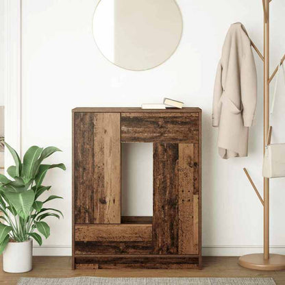 Modern Rustic Hardwood Sideboard with Drawers and Doors - 73x31x90cm, Natural Wood Finish, Ample Storage for Living Room or Dining Area, Wooden Decor