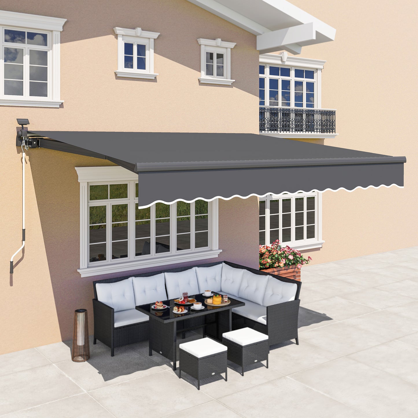 Zonnekap – Zonnescherm – Zonwering – Luifel – Knikarmzonnescherm – Grijs – UPF 50+ UV-Bescherming – Solar LED-Verlichting – 400 cm Breed