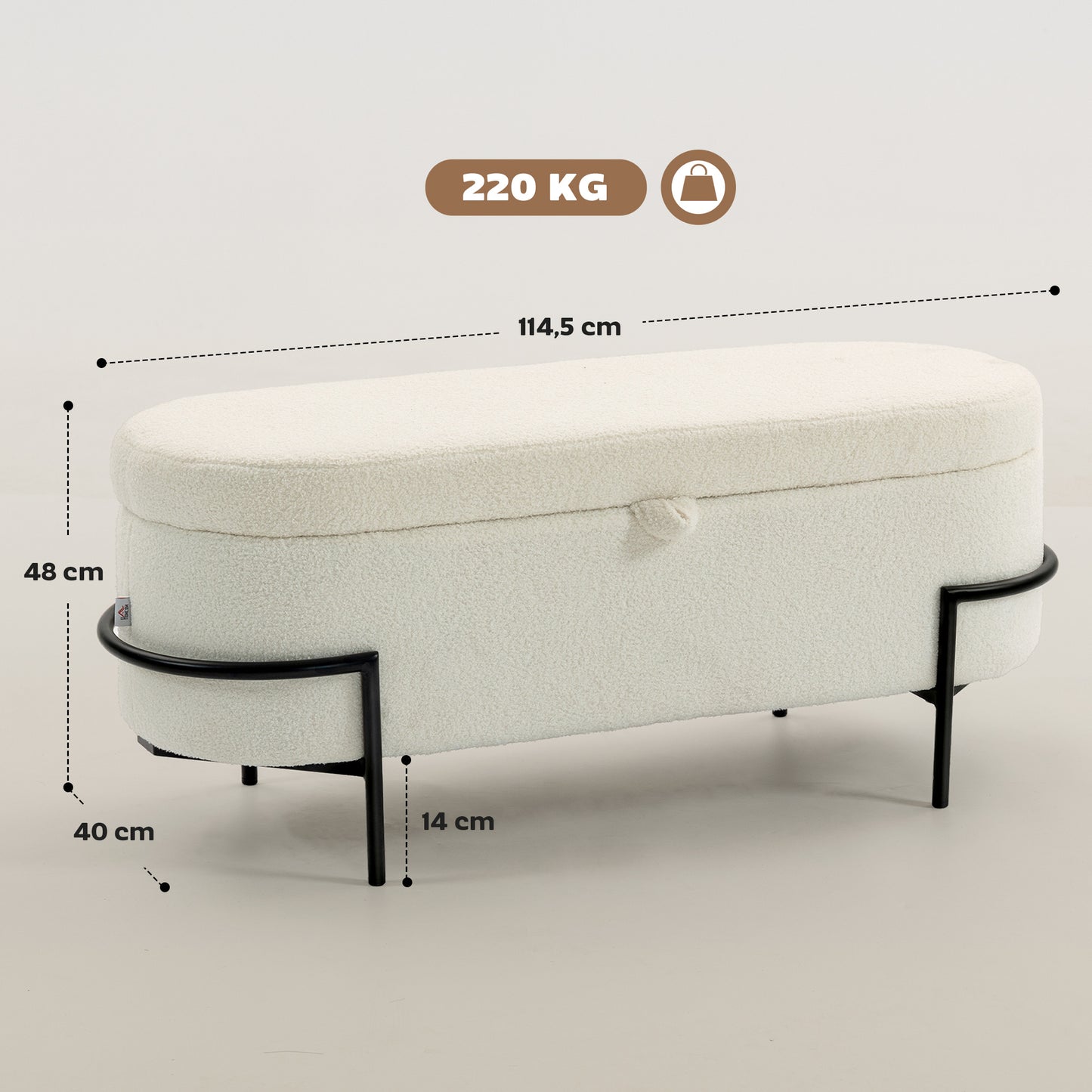 Opbergkruk – Opbergbox – Zitkruk – Opbergstoel – Opberghocker – Crème Wit – Stevige Stalen Poot – Zacht Fleece Bekleed