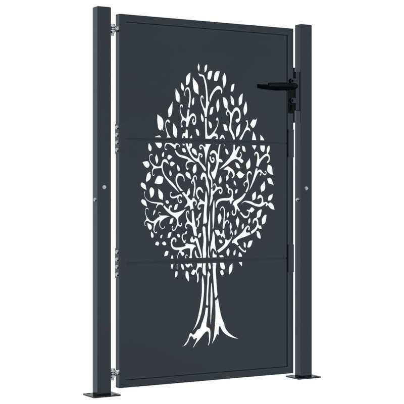 Metalen Tuinpoort – Tuinhek – Tuinpoortje – Tuindeur – Hekwerk – Antraciet – 105x155 cm – Duurzaam Staal – Boompatroon Design