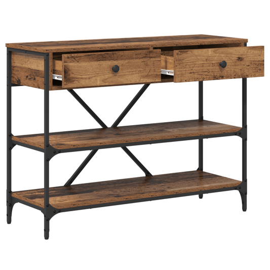 Sidetable – Consoletafel – Wandtafel – Haltafel – Bijzettafel – Industrieel Design – Hout en Metaal – 100x34,5x75 cm – 3 Houten Planken – Robuuste Duurzame Constructie