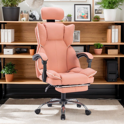 Bureaustoel – Werkstoel – Gamestoel – Comfortstoel – Bureaufauteuil – Met Ingebouwde Voetensteun – Hoog Metalen Frame – Zacht Roze