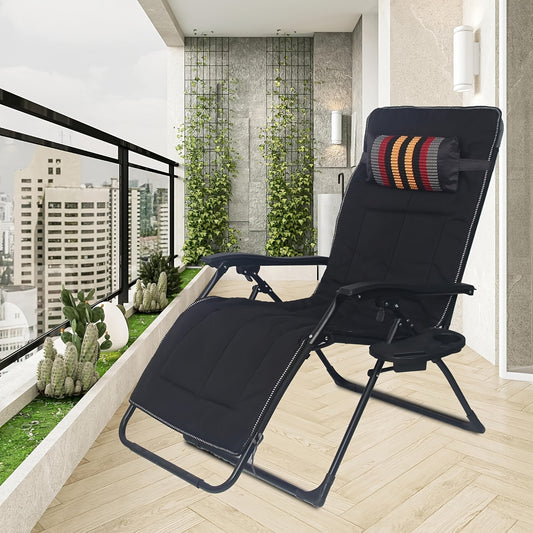 Ligbed – Ligstoel – Zonnebed – Tuinstoel – Opvouwbaar – Extra breed 72 cm – Weerbestendig met bekerhouder