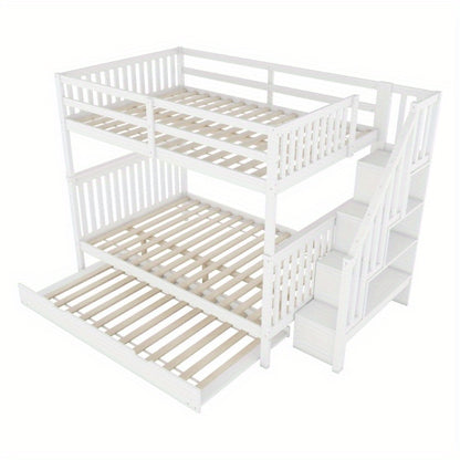 Hoogslaper – Stapelbed – Kinderbed – Eenpersoonsbed – Bed met onderschuifbed – 140x200 cm – Met trap en opbergrekken – Veiligheidsleuningen – EN747-1 gecertificeerd