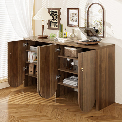 Sideboard – Dressoir – Buffetkast – Opbergkast – Kast – Bruin – 4 Deuren Met Verstelbare Planken – MDF Met Aluminium Grepen – 147×40×80 Cm