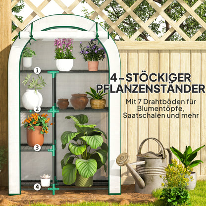 Kas met Rond Dak – Kweekkas – Balkonkas – Tuinkas – Tomatenkas – Wit – Met Deur en Schappen – 100 x 45 x 160 cm – Winterbestendig Plastic Folie