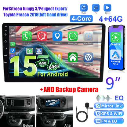 Android 15 inch Autoradio – Car Stereo – Multimedia Radio – Navigatie Systeem – Touchscreen Radio – Met AHD Achteruitrijcamera en Microfoon – 1280P IPS Display – Draadloze CarPlay & Android Auto