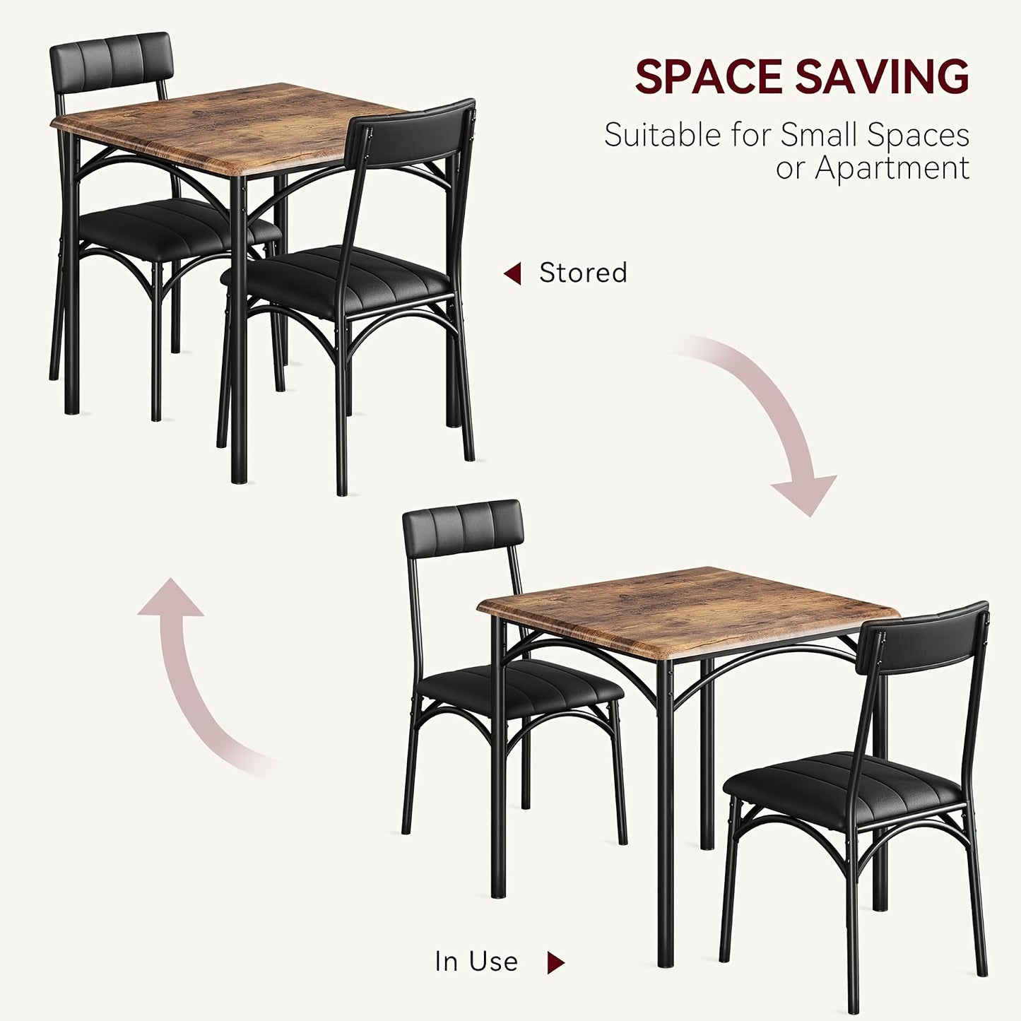 Eetkamerset – Dinerset – Tafel Met Stoelen – Eettafelset – Keukentafelset – Retro Bruin – MDF Met Metalen Frame – Comfortabele Gestoffeerde Stoelen