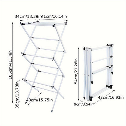 Three-Layer Foldable Drying Rack 75X34X105Cm | Extendable Iron-Pp Frame, 30Kg Capacity, Space-Saving Design | Suitable for Heavy-Duty Laundry Storage Rack on Balcony, Drying Racks