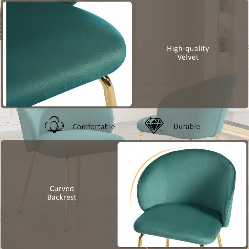 Eetkamerstoelen Set – Stoelen – Romeinse Stoelen – Keukenstoelen – Armleuning Stoelen – Groen Fluweel – Gouden Metalen Poten – Retro Design – Comfortabel – Droog Reinigen
