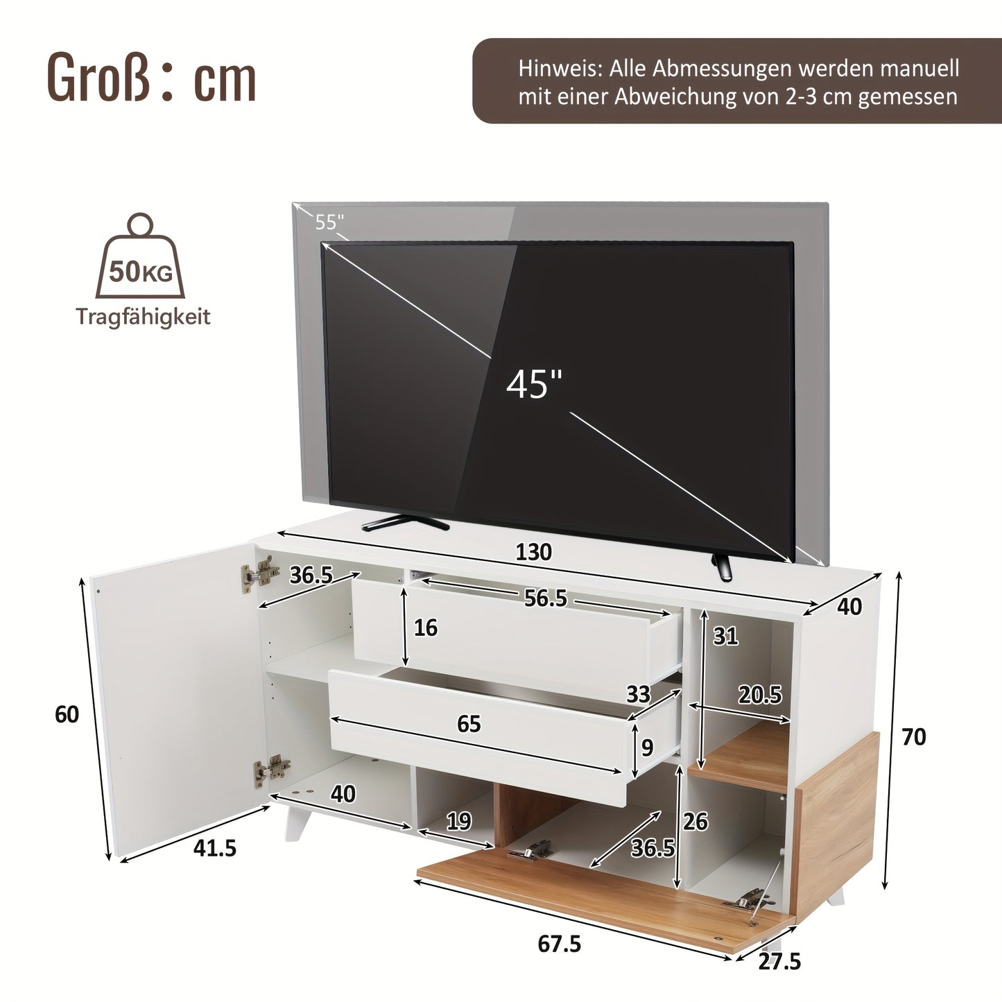 Storage Cabinet, Storage Cabinet, Large Storage Space High Gloss White Log Colour Sideboard, Modern Living Room Cabinet, 130*40*70Cm