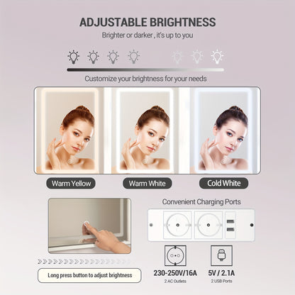 Kaptafel – Make-up tafel – Toillettafel – Schoonheidstafel – Visagietafel – Wit – Verstelbare LED-verlichting – 2 AC Stopcontacten & 2 USB Poorten