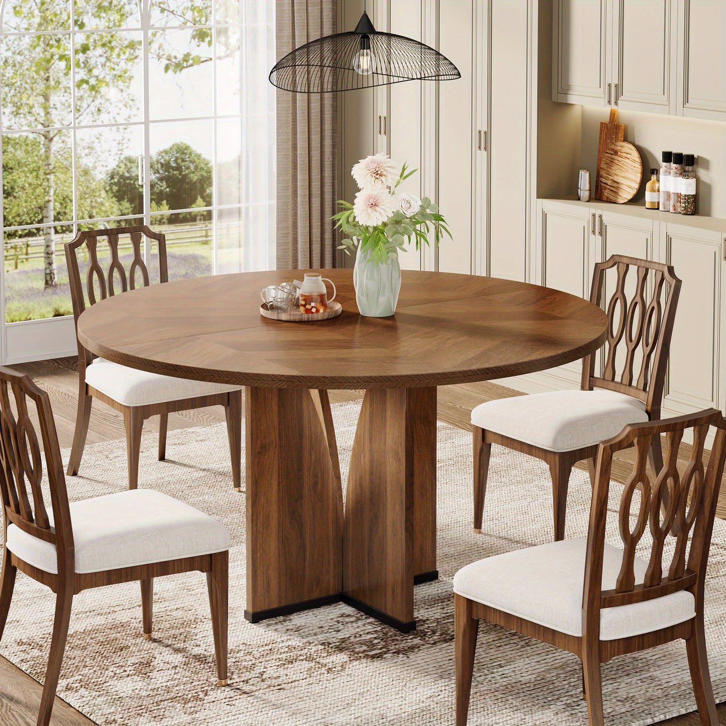 Eettafel – Ronde Tafel – Keukentafel – Houten Tafel – Werktafel – Rustiek Bruin – Geschikt voor 4 Personen – Robuust Samengesteld Hout