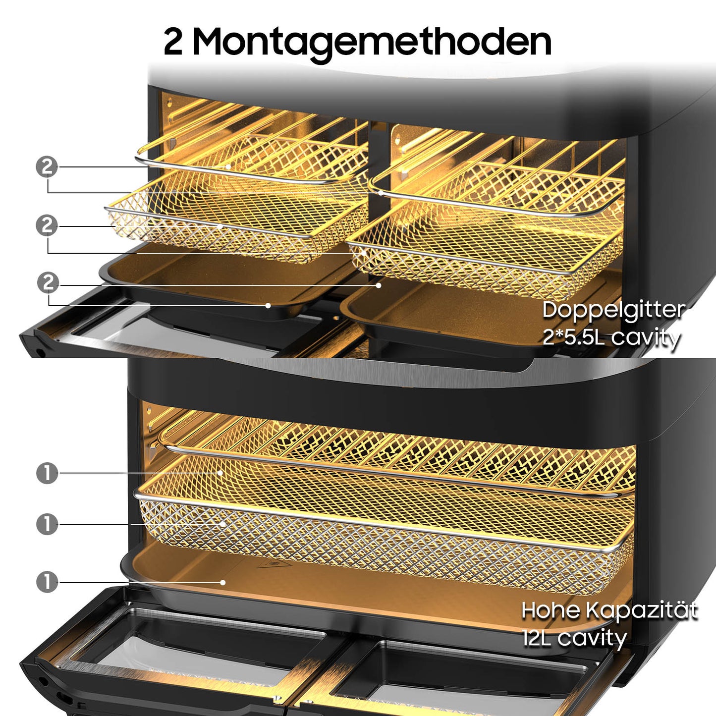 Airfryer – Heteluchtfriteuse – Snackmaker – Digitale Friteuse – Gezonde Airfryer – 12L XXL Inhoud – Dubbele Kookkamers – 2600W Vermogen