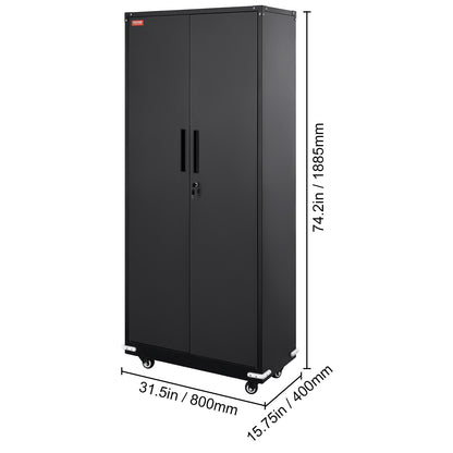 Opbergkast – Stellingkast – Opbergrek – Metalen Kast – Lockerkast – Verstelbare Planken – Met Wieltjes – Zwart – 190 cm Hoog – Max 90 kg Per Plank