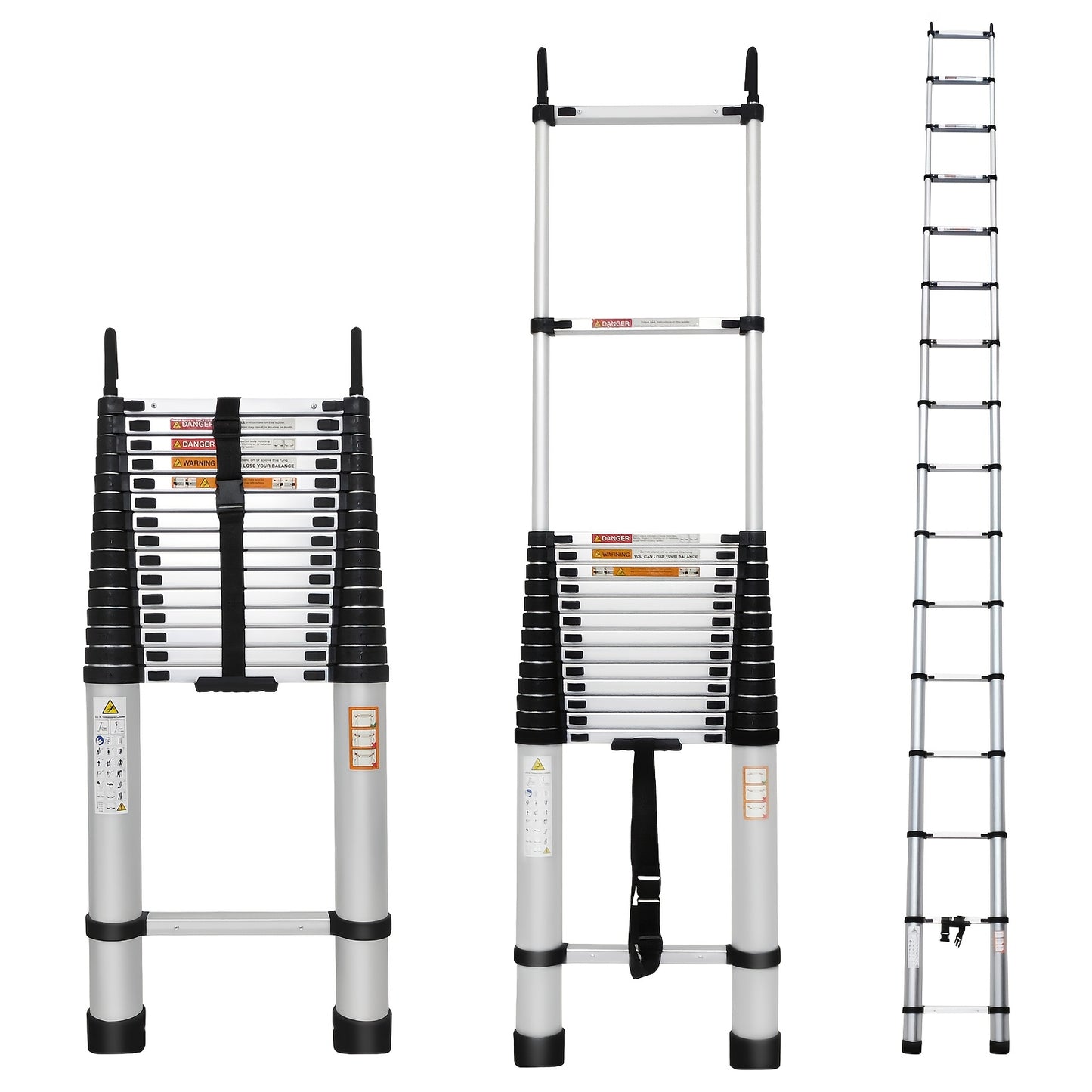 Vouwladder – Telescopische Ladder – Opvouwbare Ladder – Uitschuifbare Ladder – Steigerladder – Aluminium – Verstelbaar tot 6,2 Meter – Anti-slip Rubber Voeten