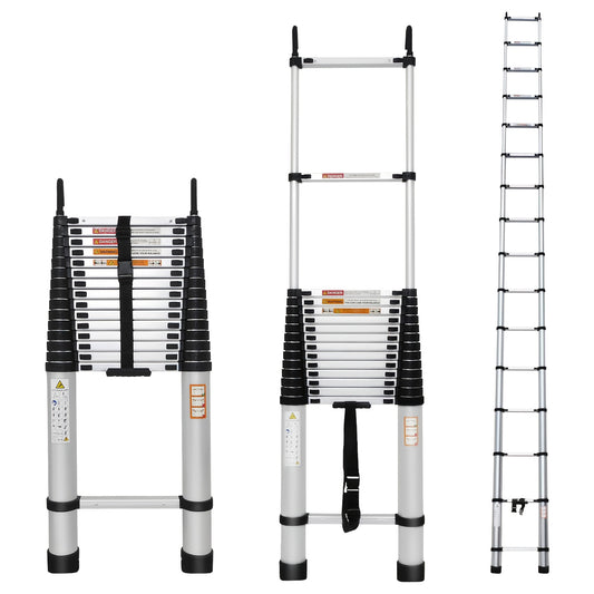 Vouwladder – Telescopische Ladder – Opvouwbare Ladder – Uitschuifbare Ladder – Steigerladder – Aluminium – Verstelbaar tot 6,2 Meter – Anti-slip Rubber Voeten
