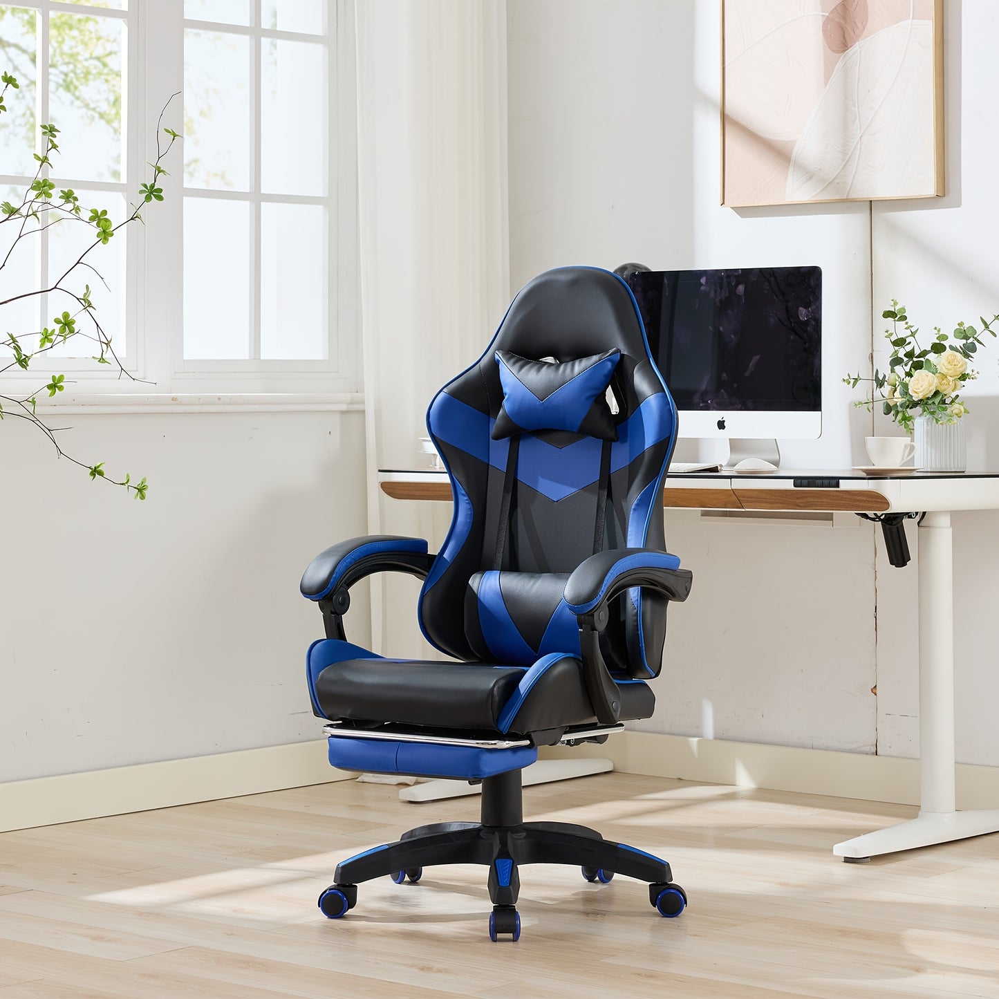 360° Rotating Racing  Design Lounge Chair, Gaming Chair, High-back Office Chair, Height Adjustable, with Wheels, Footrest, Headrest And Lumbar Support.
