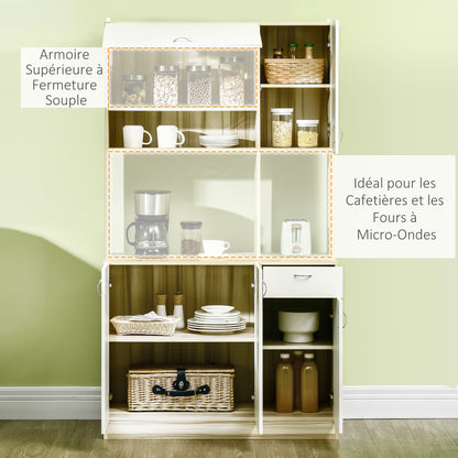 Keukenbuffet – Keukenkast – Dressoir – Kast – Opbergmeubel – Wit/Natuurlijk Hout – Verstelbare Planken – Anti-Kantel Systeem