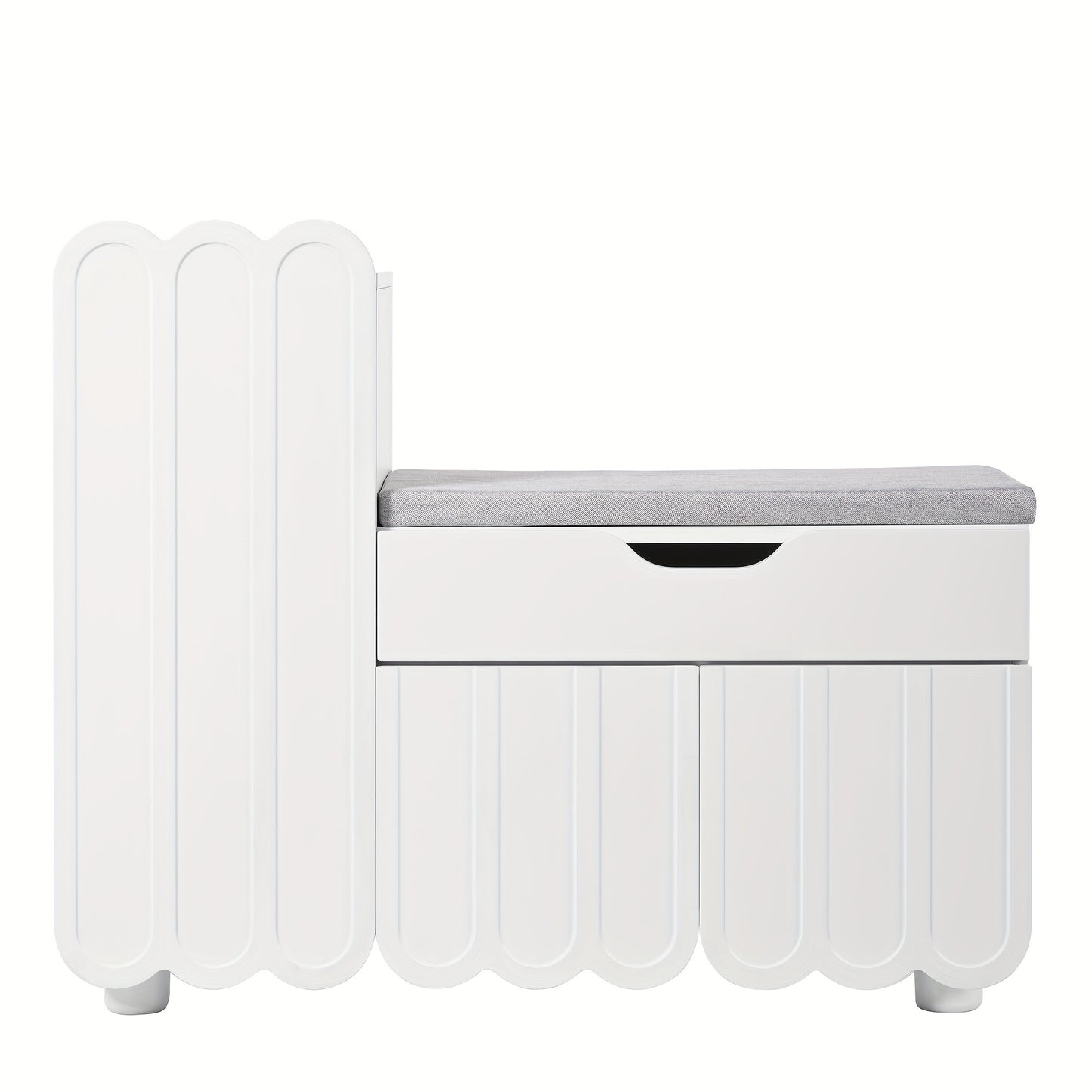 Modern 3-Door White Metal Shoe Cabinet with Drawers & Seat - Space-Saving Entryway Storage, 3.2+ Cubic Feet Capacity, 68.58cm Height - Stylish Bench for Hallways, Entrances & Closets, Shoe Storage Cabinet, Contemporary Furnit