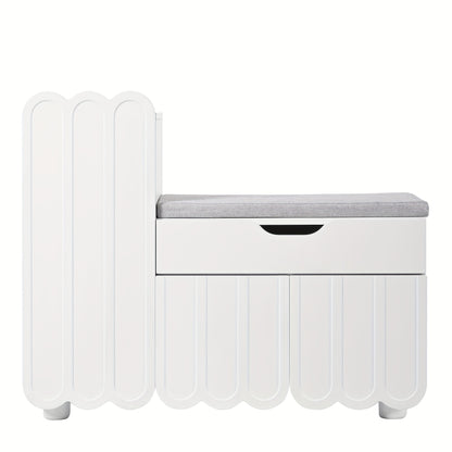 Modern 3-Door White Metal Shoe Cabinet with Drawers & Seat - Space-Saving Entryway Storage, 3.2+ Cubic Feet Capacity, 68.58cm Height - Stylish Bench for Hallways, Entrances & Closets, Shoe Storage Cabinet, Contemporary Furnit