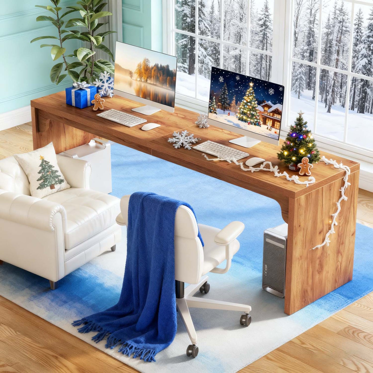 180x59x75cm Extra Long Double Computer Desk - Multi Functional Home Office PC Table for Conference Study and Dining Use, Brown Office Furniture, Daily Gift Idea and Home Essential